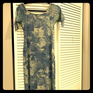 French countryside print boatneck midi dress